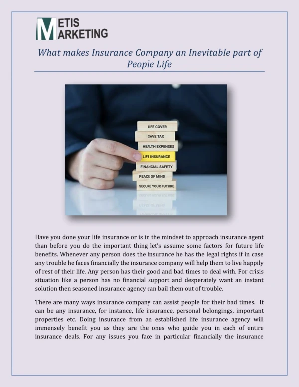 What makes Insurance Company an Inevitable part of People Life
