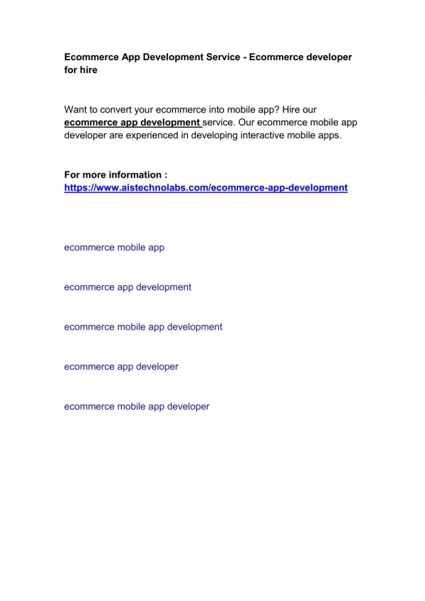 Ecommerce App Development Service - Ecommerce developer for hire