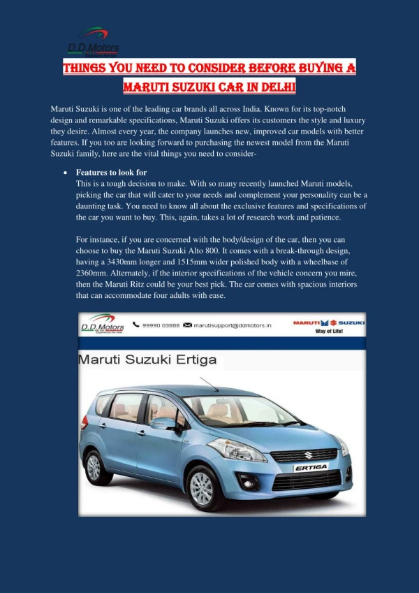 Things You Need to Consider Before Buying a Maruti Suzuki Car in Delh