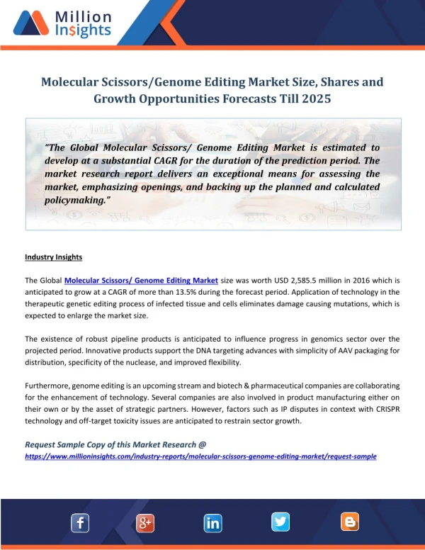 Molecular Scissors Genome Editing Market Size, Shares and Growth Opportunities Forecasts Till 2025