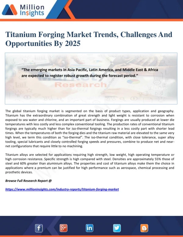 Titanium Forging Market Trends, Challenges And Opportunities By 2025