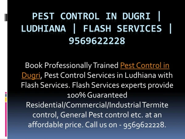 Pest Control in Dugri | Ludhiana | Flash Services | 9569622228