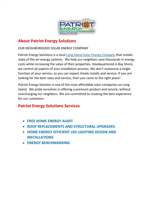 Patriot Energy Solution | Solar Panel Installation