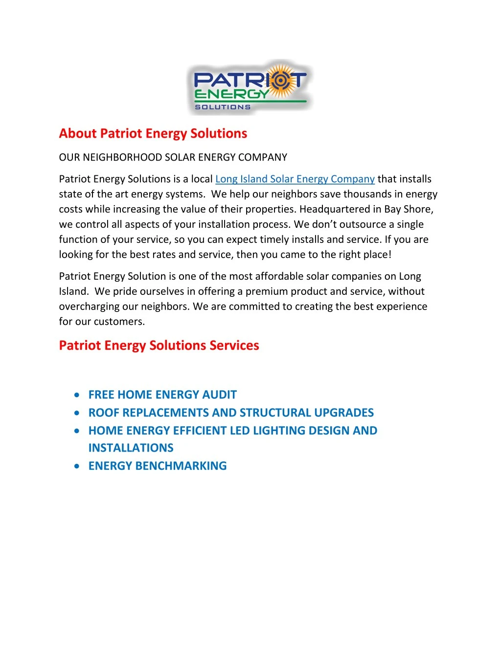 about patriot energy solutions