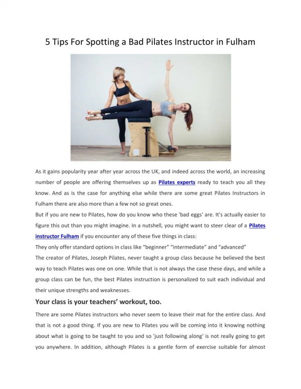 5 Tips For Spotting a Bad Pilates Instructor in Fulham - La Dolce Studio