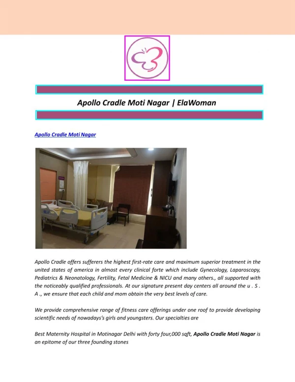 Apollo Cradle Moti Nagar | ElaWoman