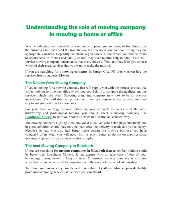 Understanding the role of moving company in moving a home or office