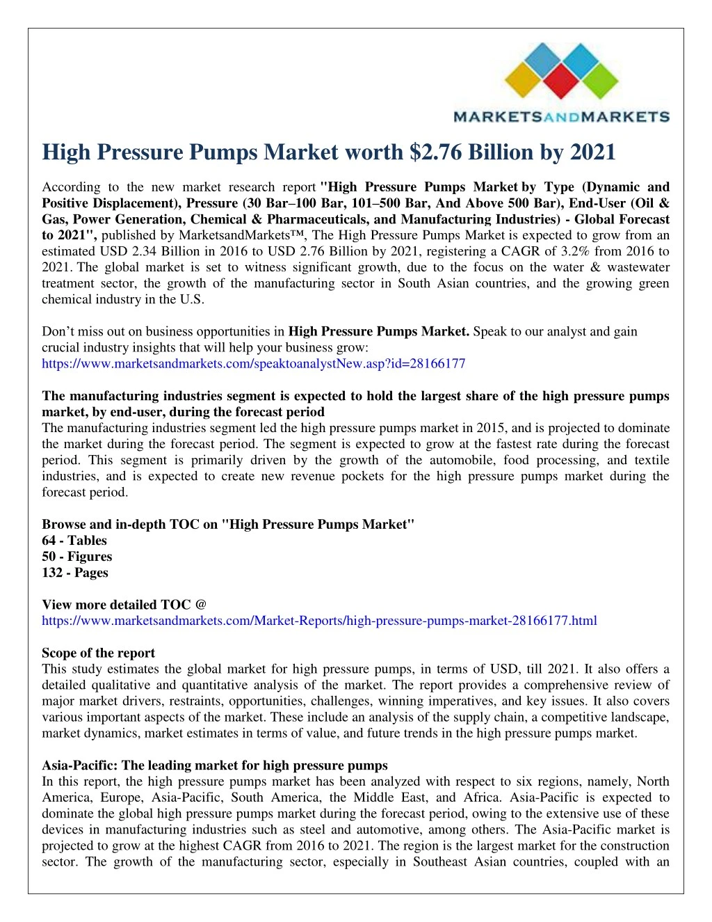 high pressure pumps market worth 2 76 billion