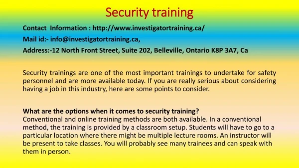 Security Training Courses - Important for an Effective Security Occupation