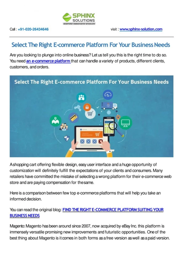 Select The Right E-commerce Platform For Your Business Needs