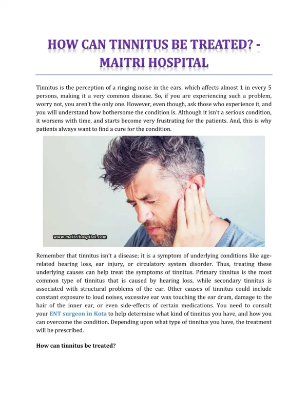 How Can Tinnitus Be Treated? - Maitri Hospital