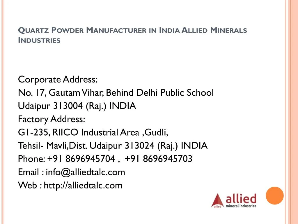 quartz powder manufacturer in india allied minerals industries