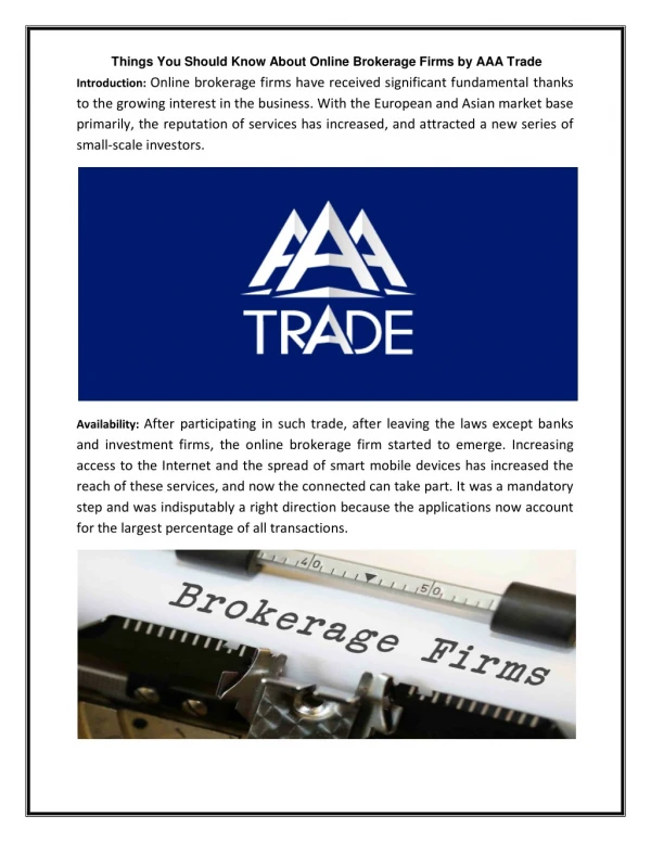 Things You Should Know About Online Brokerage Firms by AAA Trade