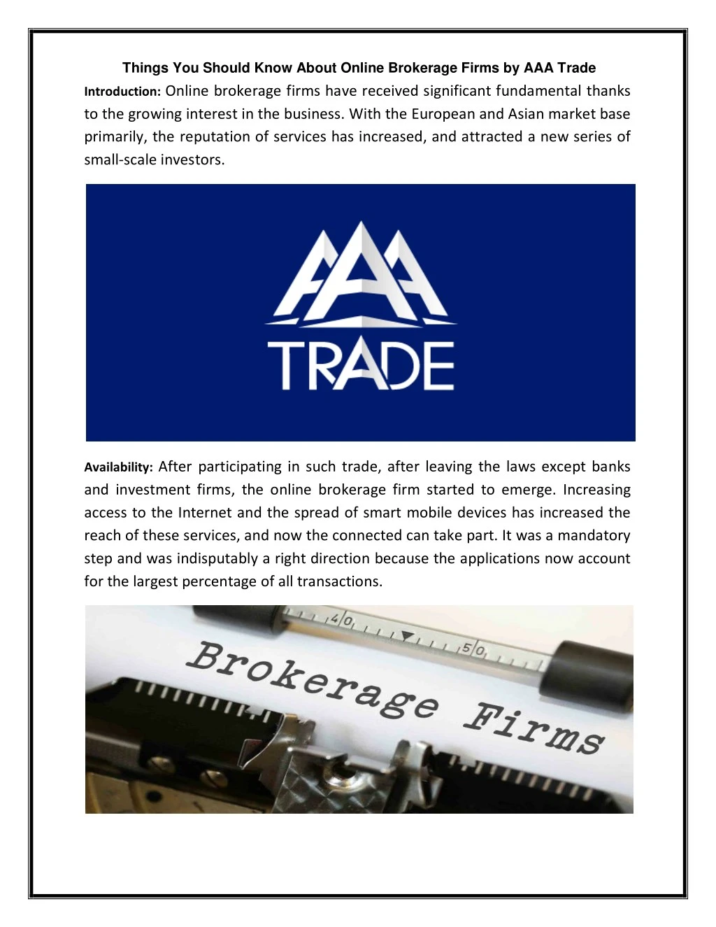 PPT - Things You Should Know About Online Brokerage Firms by AAA Trade ...