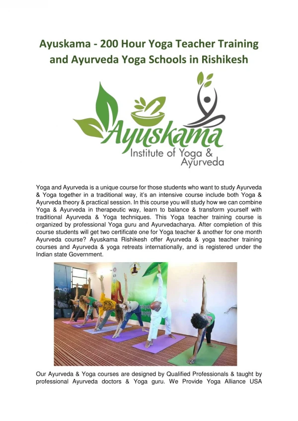 Ayuskama - 200 Hour Yoga Teacher Training and Ayurveda Yoga Schools in Rishikesh
