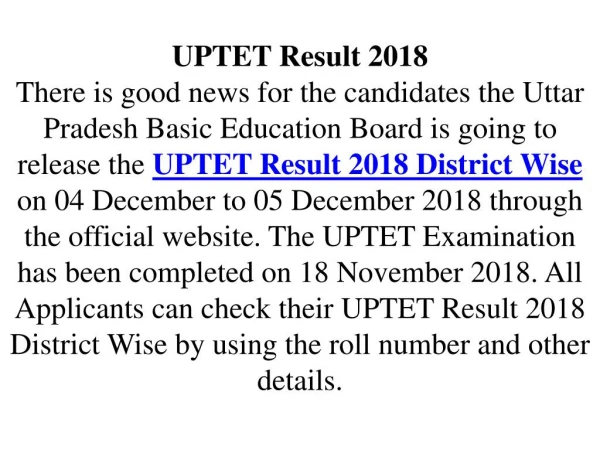 UPTET Result 2018 District Wise