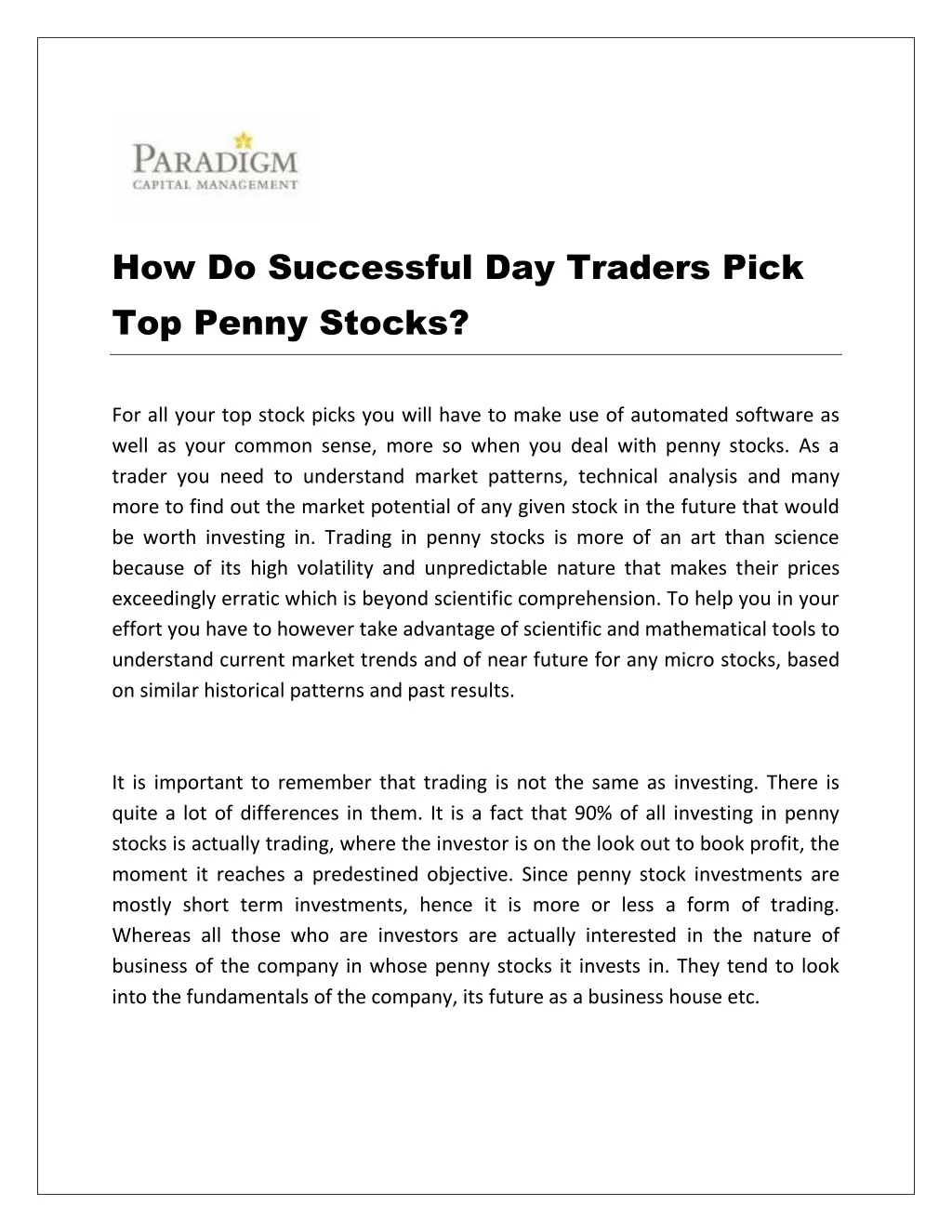 how do successful day traders pick top penny