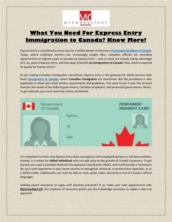 What You Need For Express Entry Immigration to Canada
