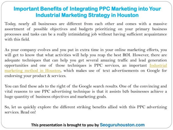 Important Benefits of Integrating PPC Marketing into Your Industrial Marketing Strategy in Houston