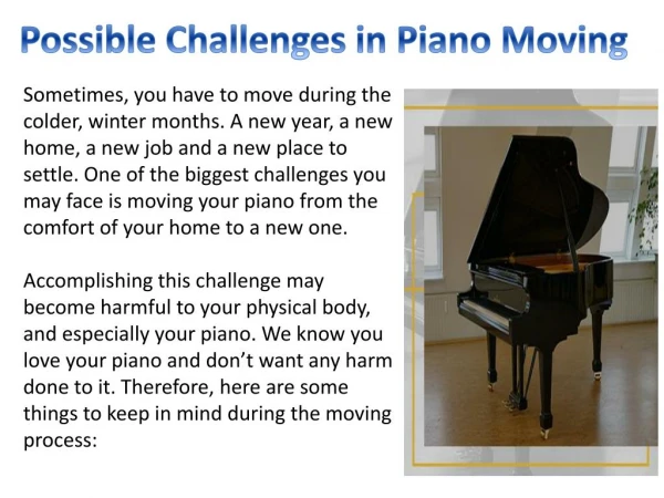 Possible Challenges in Piano Moving