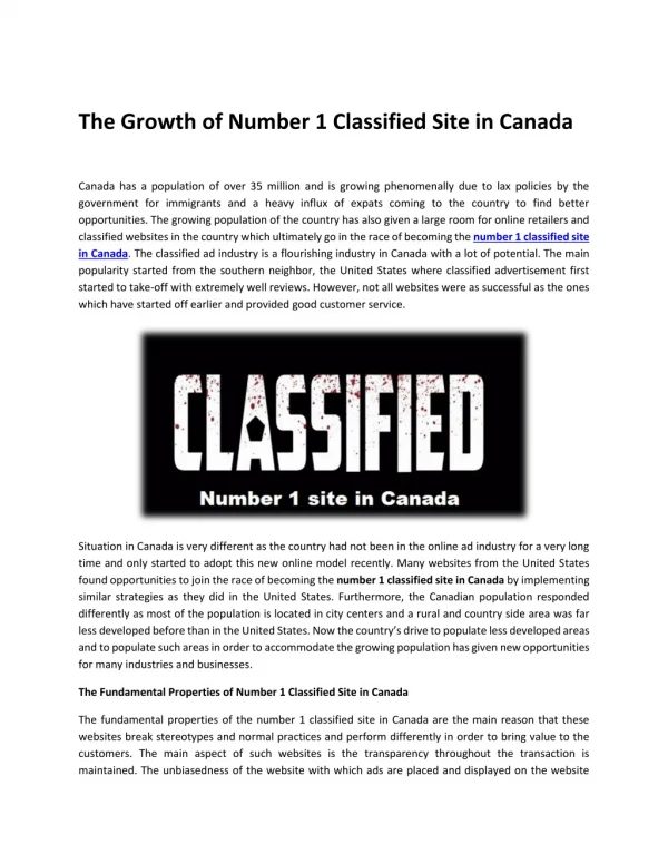 The Growth of Number 1 Classified Site in Canada