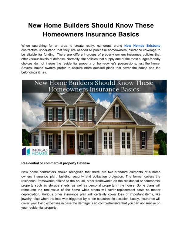 New Home Builders Should Know These Homeowners Insurance Basics