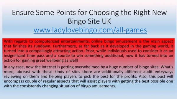 Ensure Some Points for Choosing the Right New Bingo Site UK