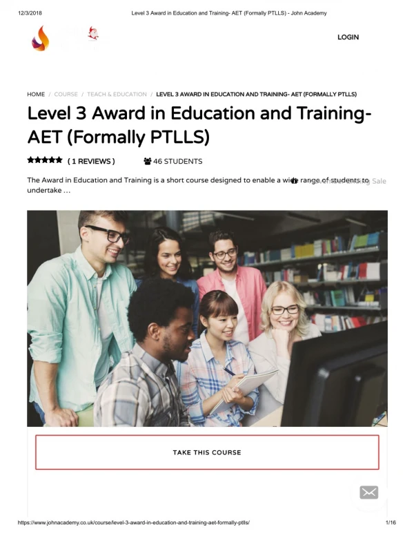 Level 3 Award in Education and Training - John Academy