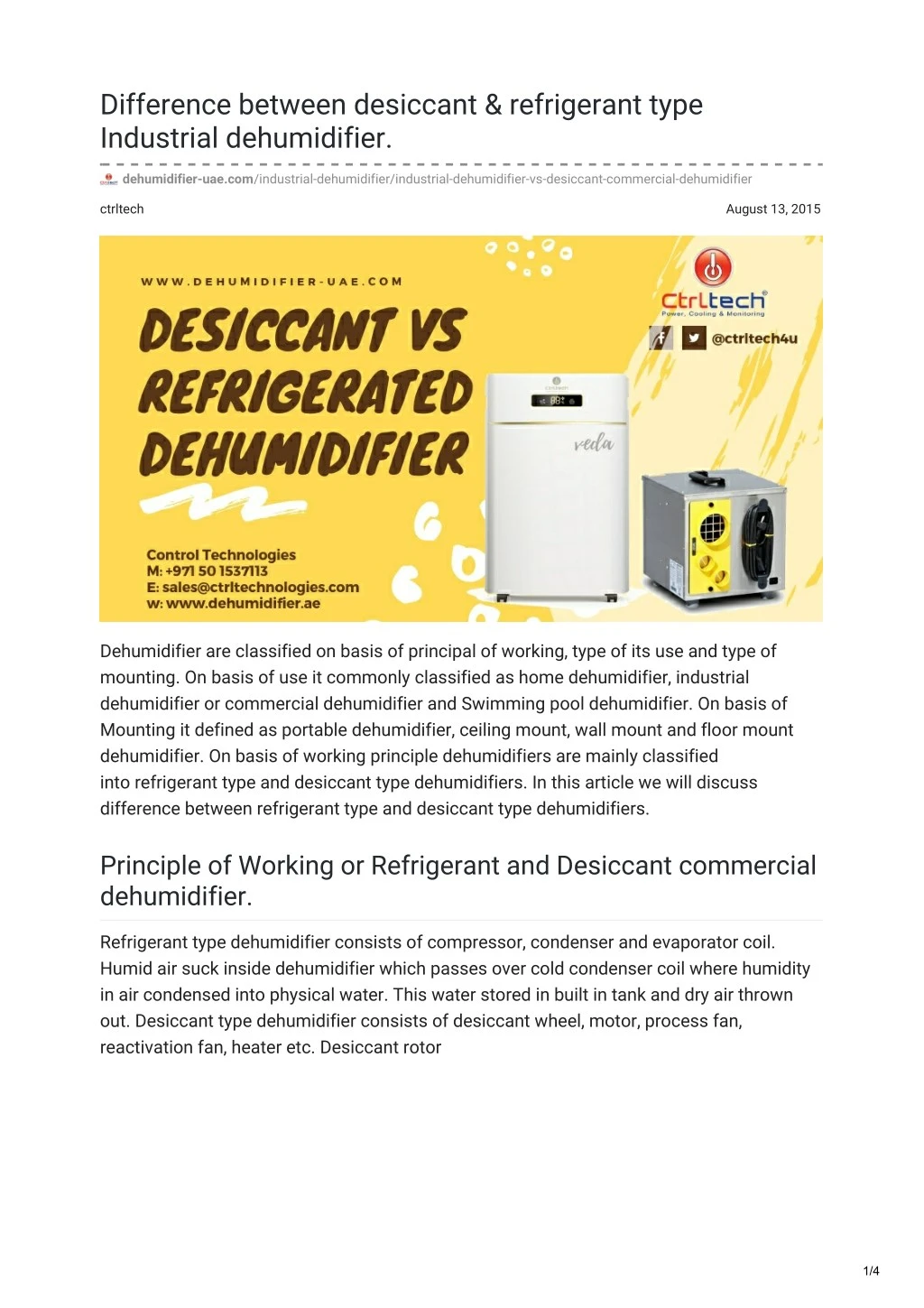 difference between desiccant refrigerant type
