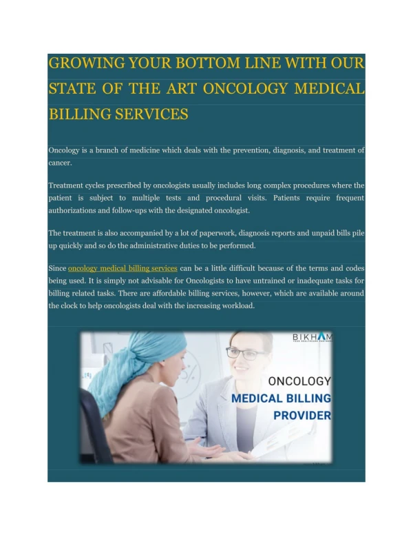 STATE OF THE ART FOR ONCOLOGY MEDICAL BILLING SERVICES