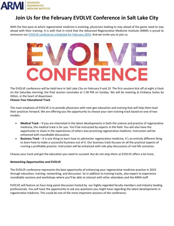 Join Us for the February EVOLVE Conference in Salt Lake City