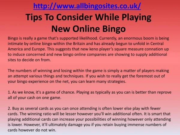 Tips To Consider While Playing New Online Bingo