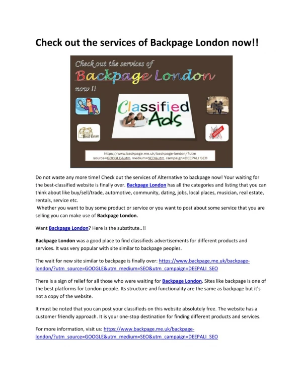 Check out the services of Backpage London now !!