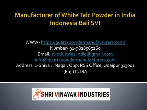Manufacturer of White Talc Powder in India Indonesia Bali SVI