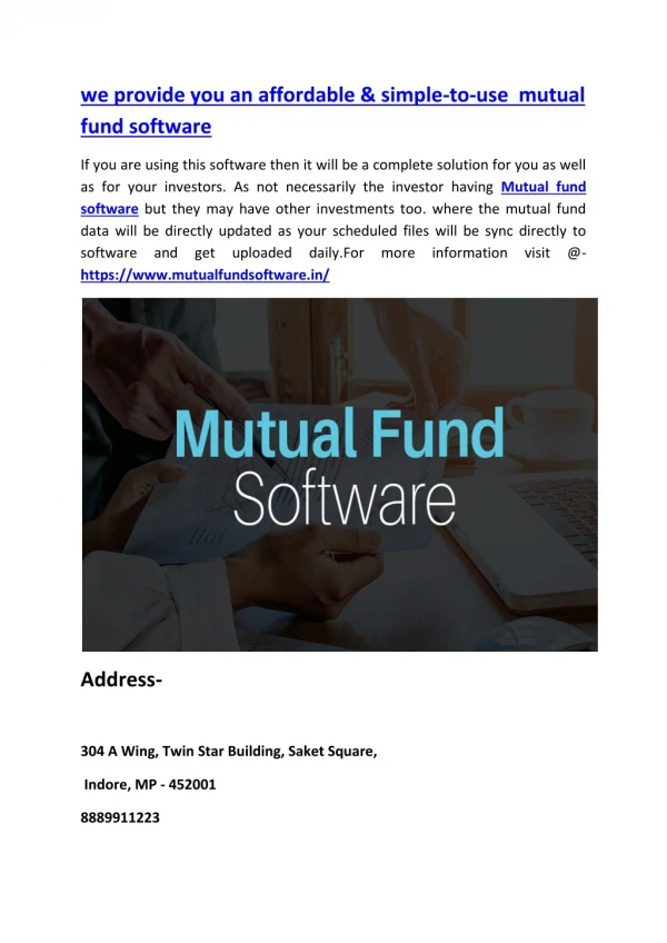 we provide you an affordable & simple-to-use mutual fund software