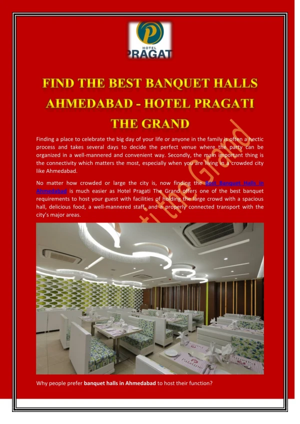 Find the Best Banquet Halls Ahmedabad - Hotel Pragati the Grand