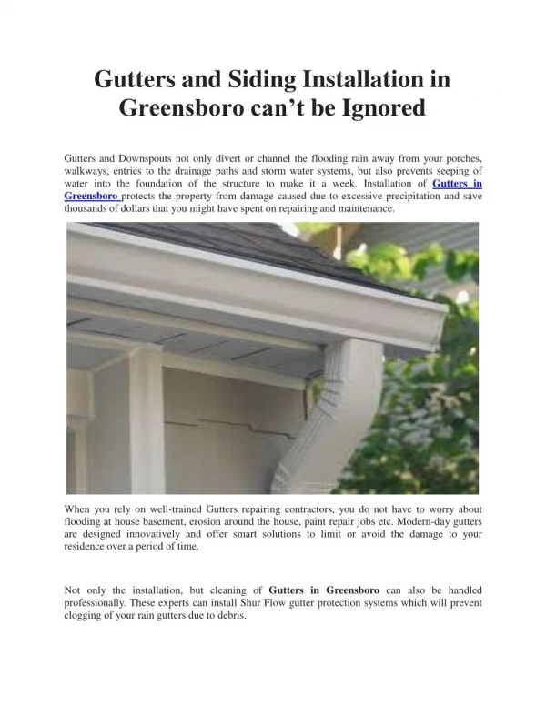 Gutters and Siding Installation inGreensboro can’t be Ignored