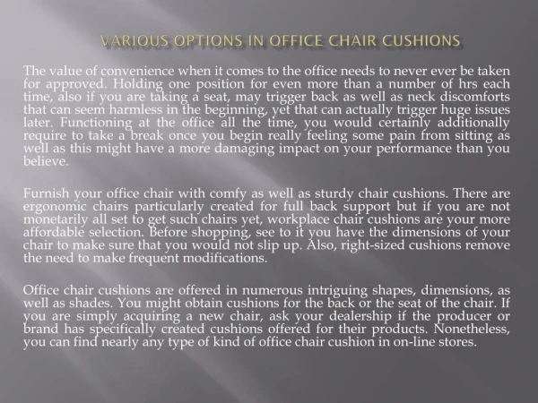Various options in Office Chair Cushions