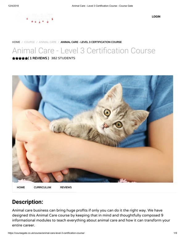 Animal Care - Level 3 Certification Course - Course Gate