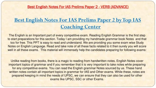 Best English Notes For IAS Prelims Paper 2 - VERB