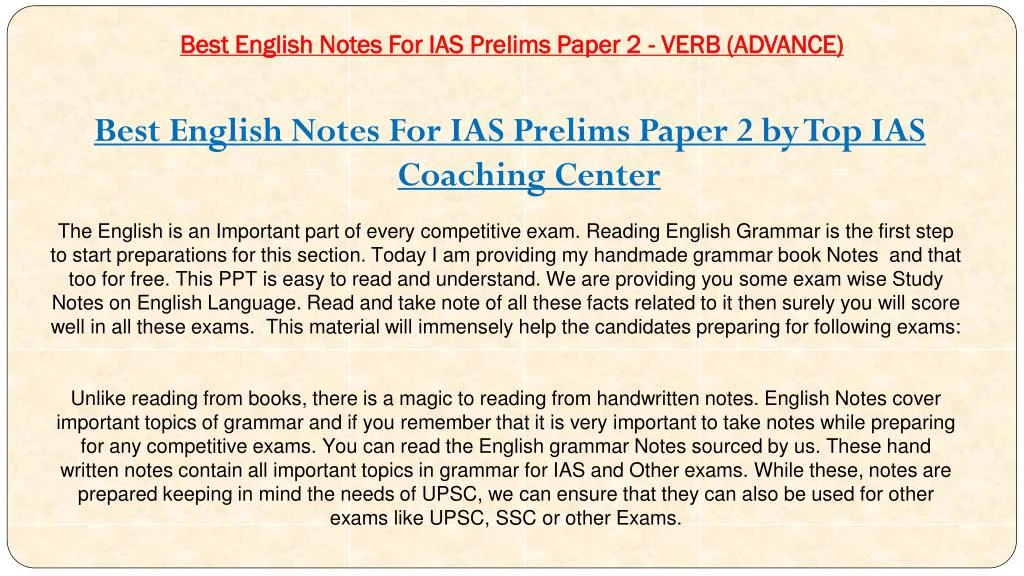 best english notes for ias prelims paper 2 verb advance