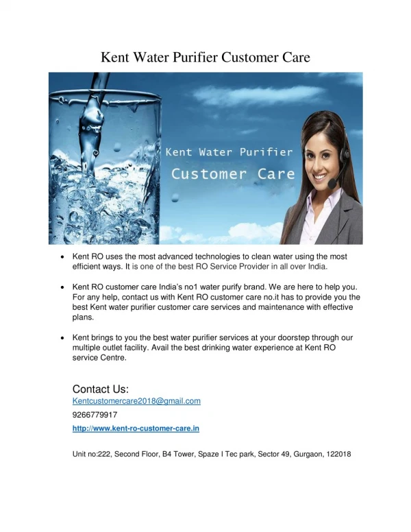 Kent Water Purifier Customer Care