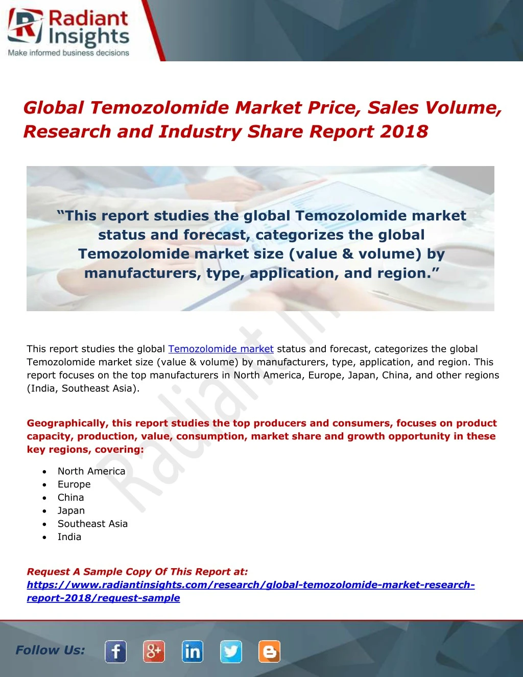 global temozolomide market price sales volume