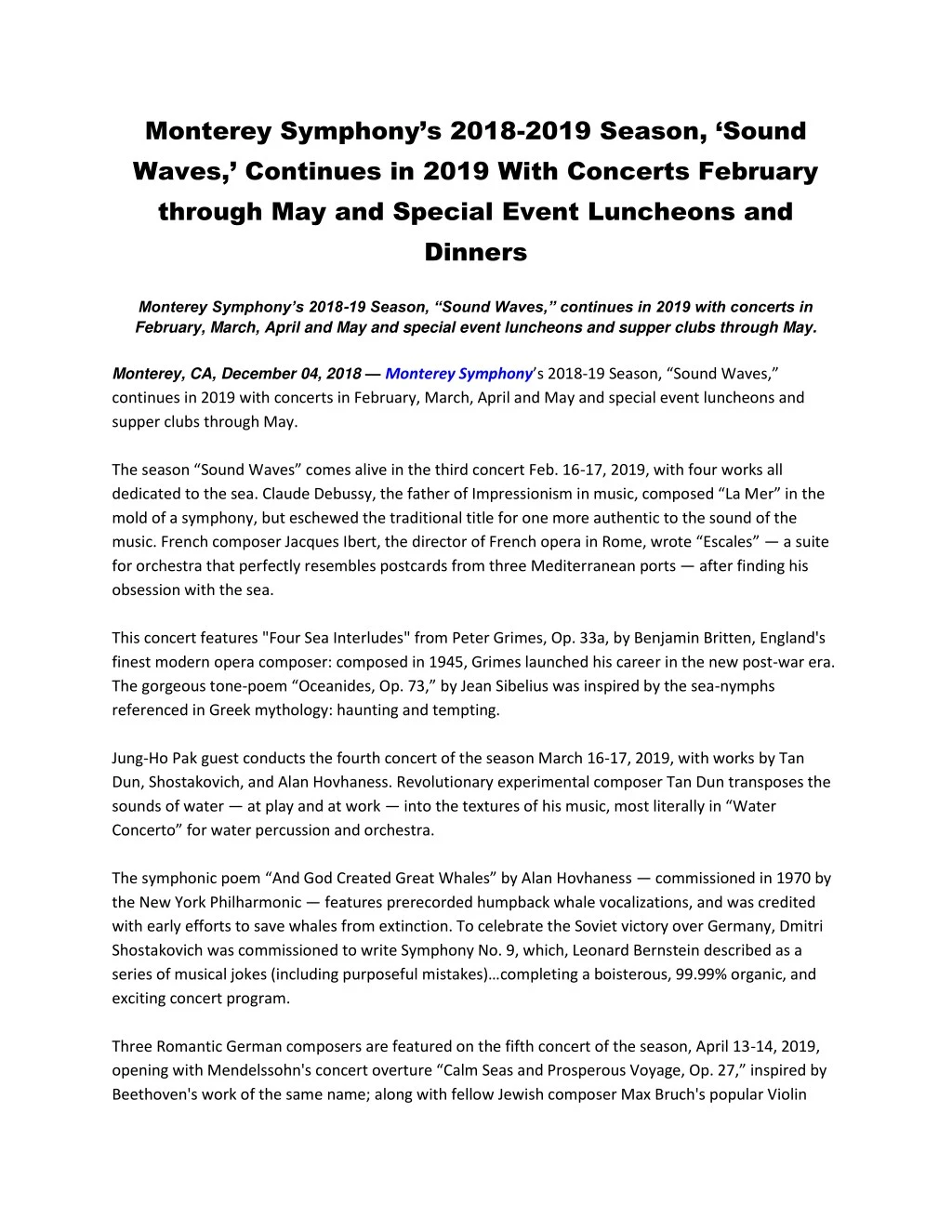 monterey symphony s 2018 2019 season sound waves