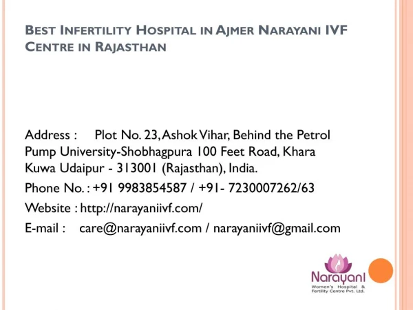 Best Infertility Hospital in Ajmer Narayani IVF Centre in Rajasthan