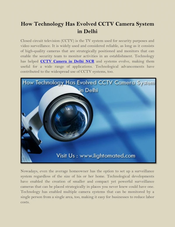 How Technology Has Evolved CCTV Camera System in Delhi