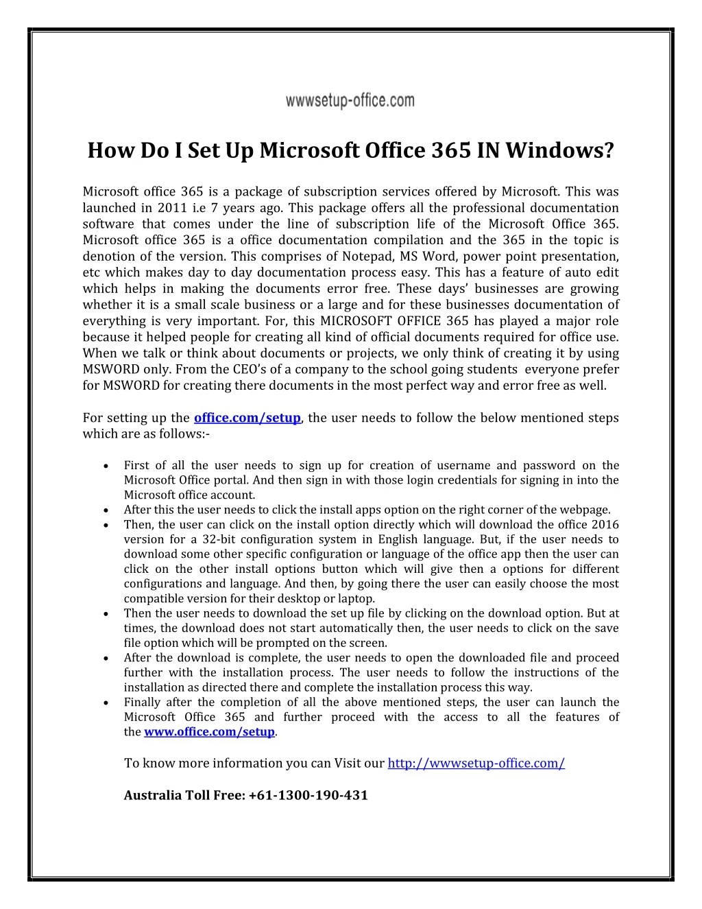 how do i set up microsoft office 365 in windows