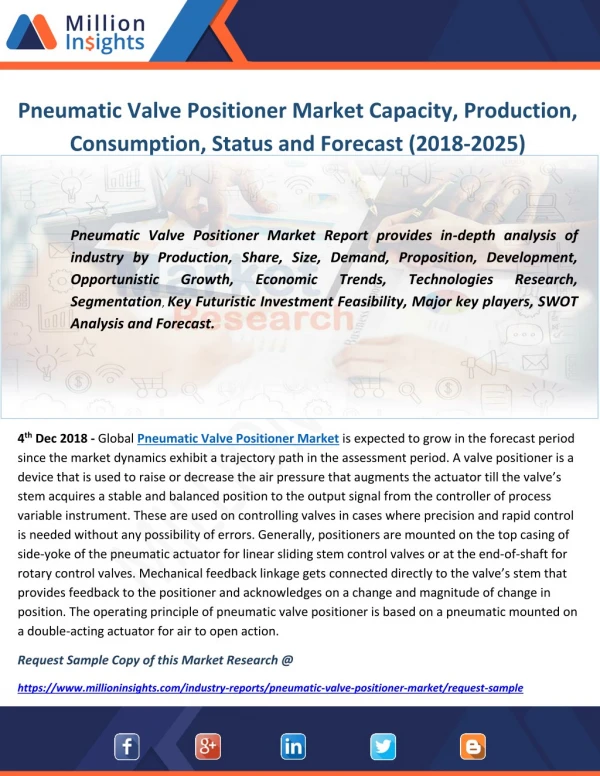 Pneumatic Valve Positioner Market Capacity, Production, Consumption, Status and Forecast (2018-2025)