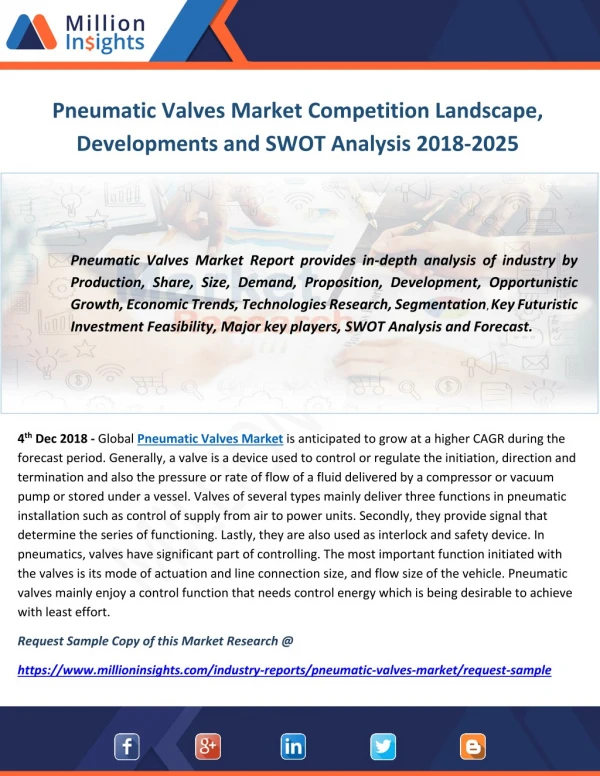 Pneumatic Valves Market Competition Landscape, Developments and SWOT Analysis 2018-2025