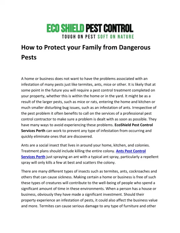 How to Protect your Family from Dangerous Pests